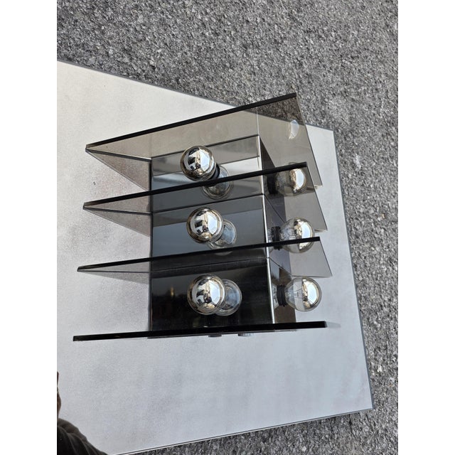 Metal Sculptural Light Panel in Crystal and Steel from Veca, 1970s For Sale - Image 7 of 10