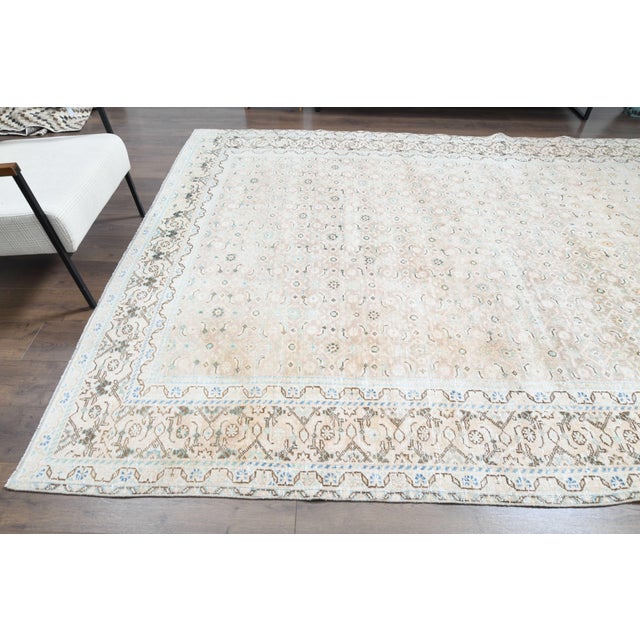 1970s Vintage Persian Handmade Wool Cotton Beige Area Rug For Sale - Image 9 of 11