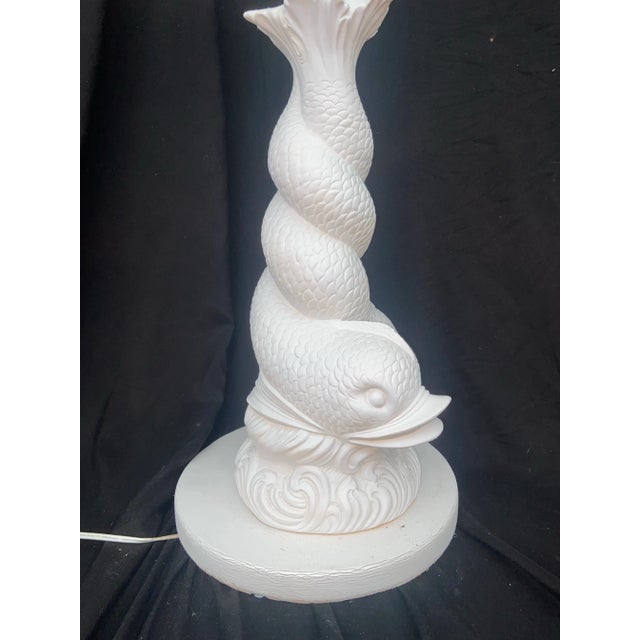 1960s Vintage Double Koi White Plaster Floor Lamp With Glass Tray Table For Sale - Image 5 of 9