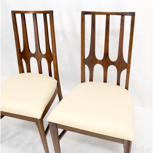 Set of 6 Mid-Century Modern New Linen Upholstery Walnut Dining Chairs Mint! For Sale - Image 11 of 14