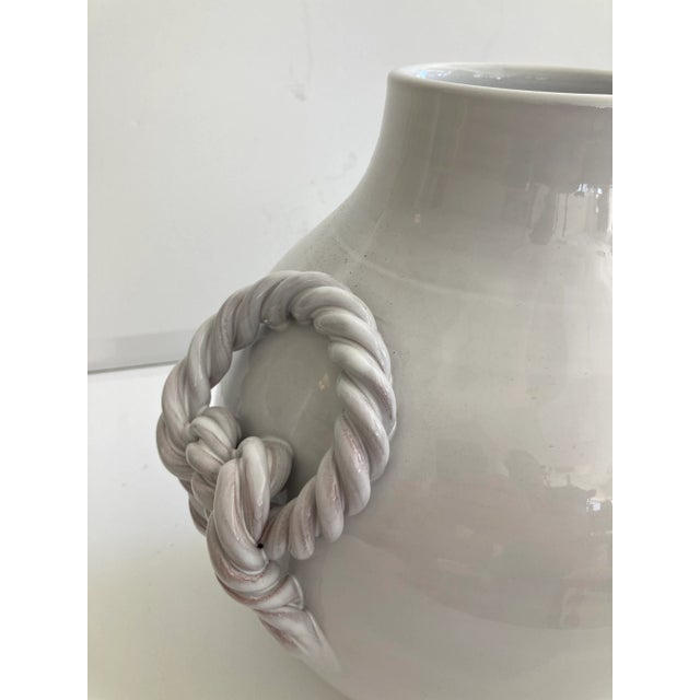 1980s White Glazed Ceramic Vase With Braided Handles For Sale - Image 5 of 10