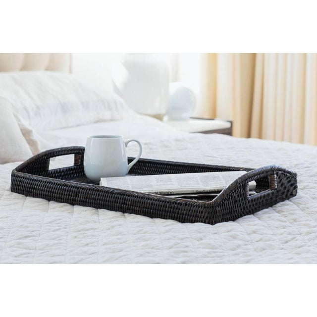 Coffee Artifacts Rattan Rectangular Serving Tray with High Handles in Tudor Black - 21" For Sale - Image 8 of 12