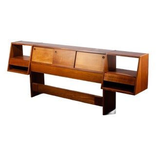 1950s Mid Century Modern Headboard Bed Full Floating Nightstand Milo Baughman Glenn Ca For Sale