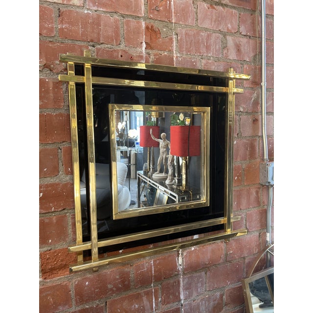 Italian Mid-Century Wall Mirror Black & Brass, 1970s For Sale - Image 9 of 11