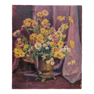 Early 20th Century Still Life Botanical Oil Painting on Canvas For Sale