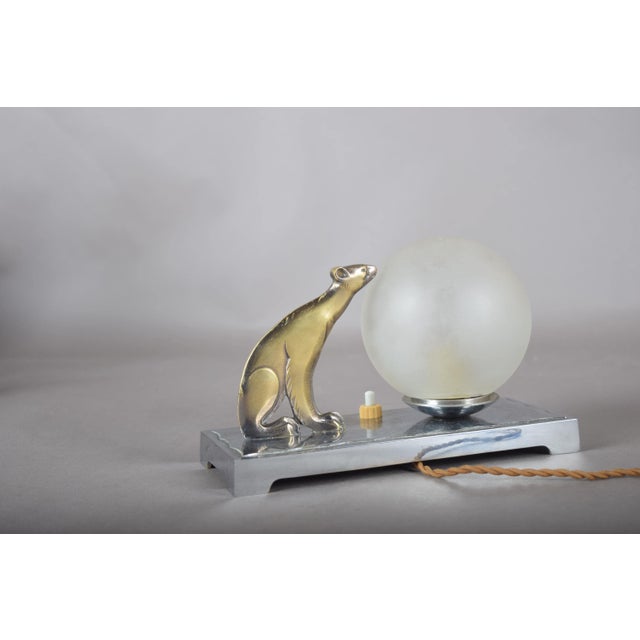 Art Deco Animal-Figure Table Lamp with Frosted Glass Globe, 1940s For Sale - Image 9 of 11