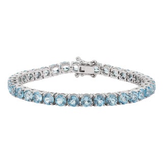 Early 21st Century 20 CTTW Blue Topaz Tennis Bracelet in 925 Sterling Silver 7 Inch For Sale