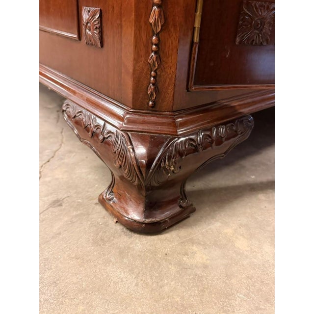 Mid-20th Century Chippendale Style Mahogany Partners Executive Desk With Embossed Leather Top, Circa 1950s For Sale - Image 16 of 18