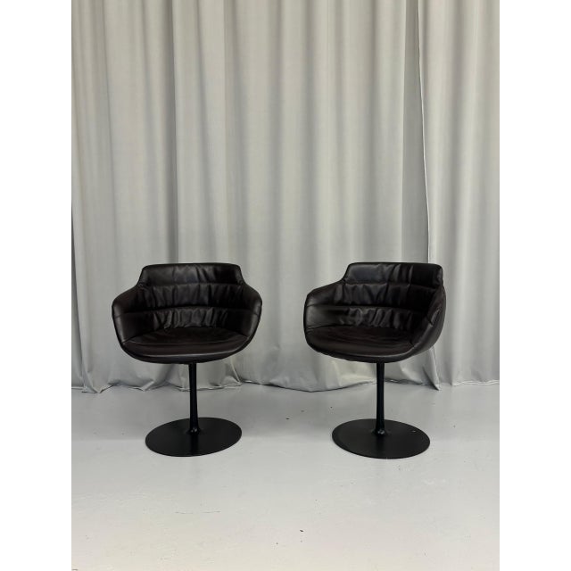 Vintage Brown Leather Swivel Cocktail Chairs, Italy, 1980s, Set of 2 For Sale - Image 10 of 10