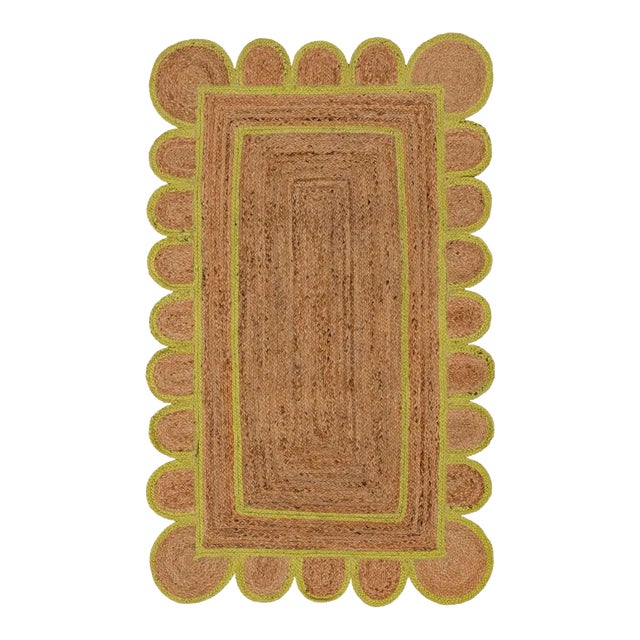 Margarita Scallop Jute Hand Made Bohemian Rug 3x8 Ft. For Sale