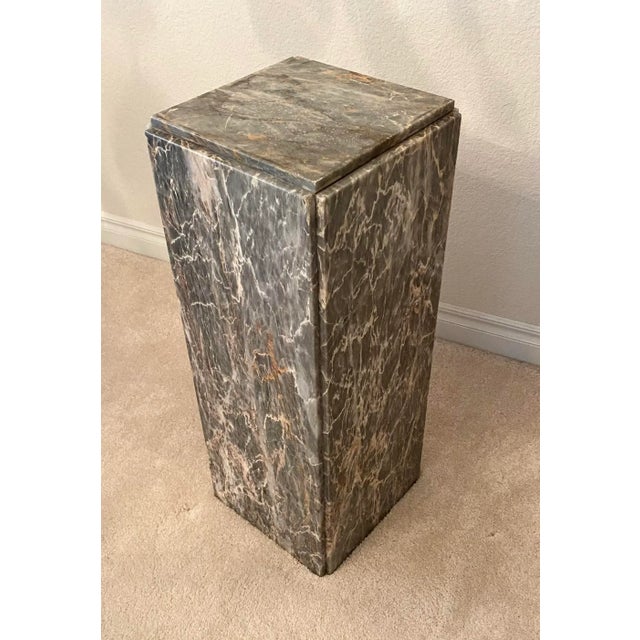 Vintage Marble Pillar Custom Accent/Side/Plant Table Gray, Salmon, Cream Marble. For Sale - Image 12 of 12