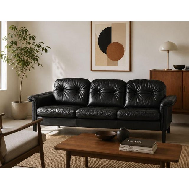 Animal Skin Vintage Danish Black Leather Sofa, 1970s For Sale - Image 7 of 8
