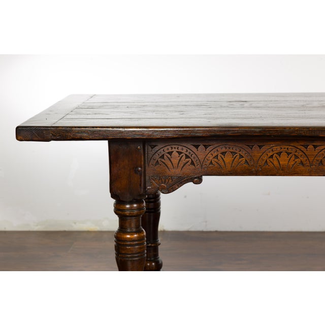 Wood 19th Century English Oak Table with Carved Apron and Turned Legs For Sale - Image 7 of 12