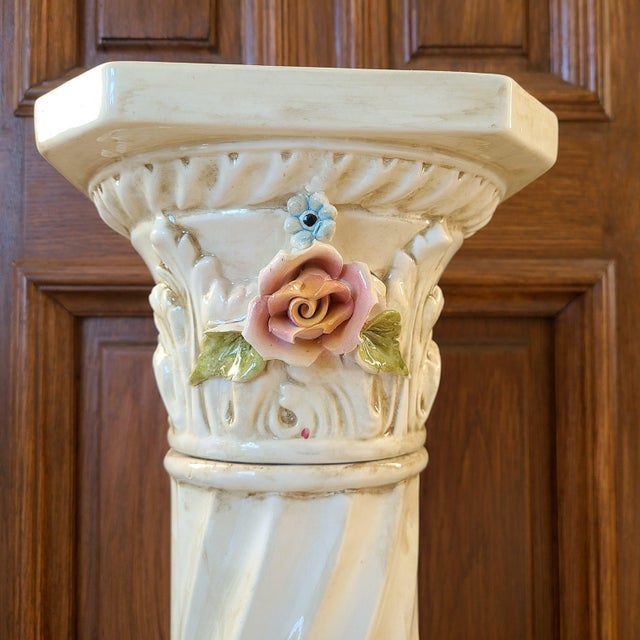 Elevate your décor with this exquisite and rare vintage pedestal or plant stand, a true testament to Italian...