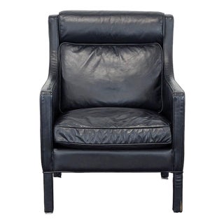 Restoration Hardware Madsen Black Leather Lounge Chair For Sale