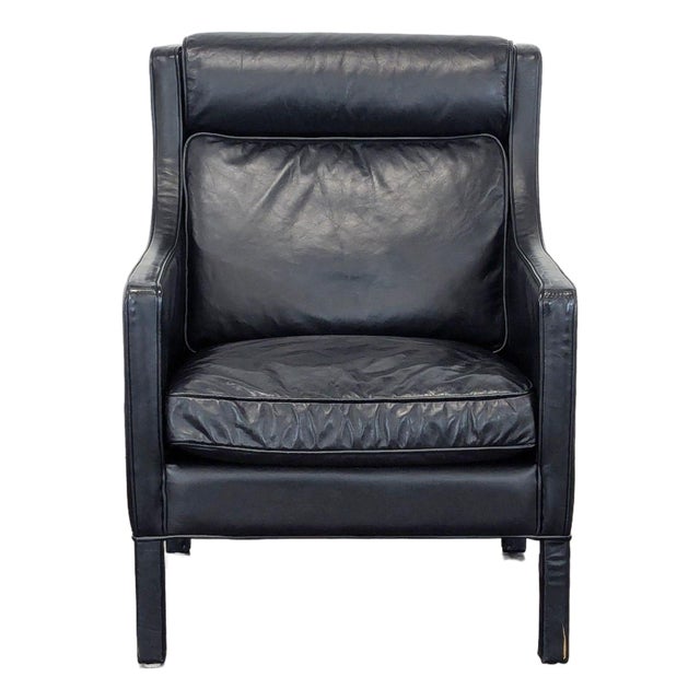 Restoration Hardware Madsen Black Leather Lounge Chair For Sale