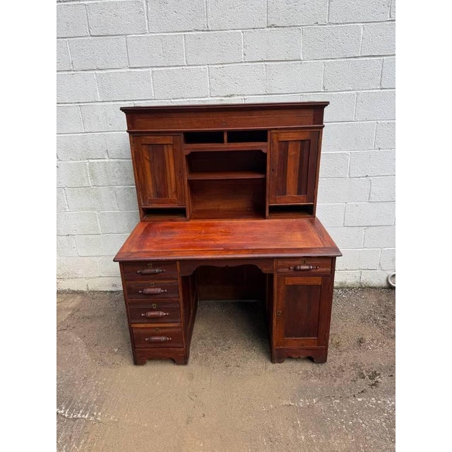 Antique Victorian Art. & Craft style Writing Table Executive Desk It features an array of functional cubbies, built-in...