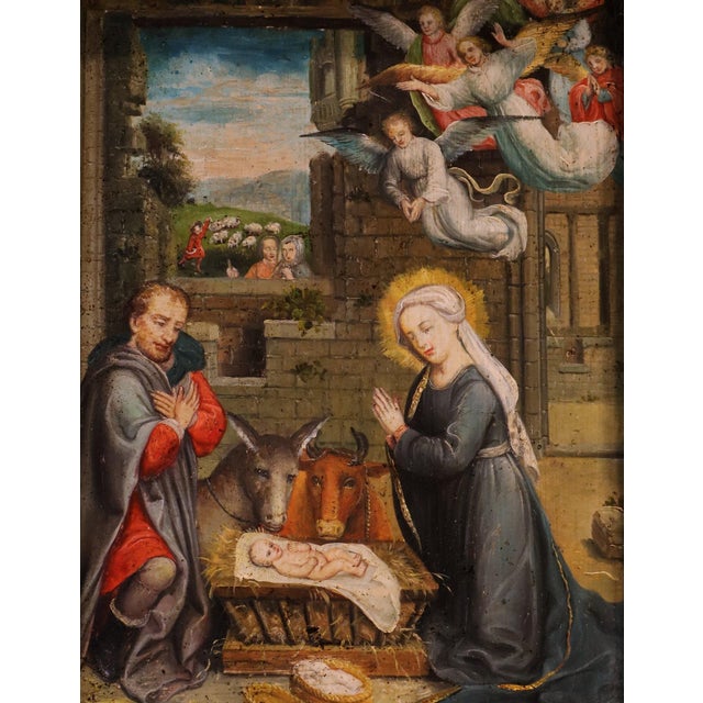 17th Century Follower of Gerard David, Nativity Scene, 1600, Oil Painting For Sale - Image 5 of 15