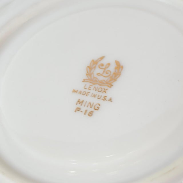 Vintage Lenox Ming P-16 Bird and Floral Footed Teacups and Saucers Set of 2 - 4 pcs For Sale - Image 12 of 16