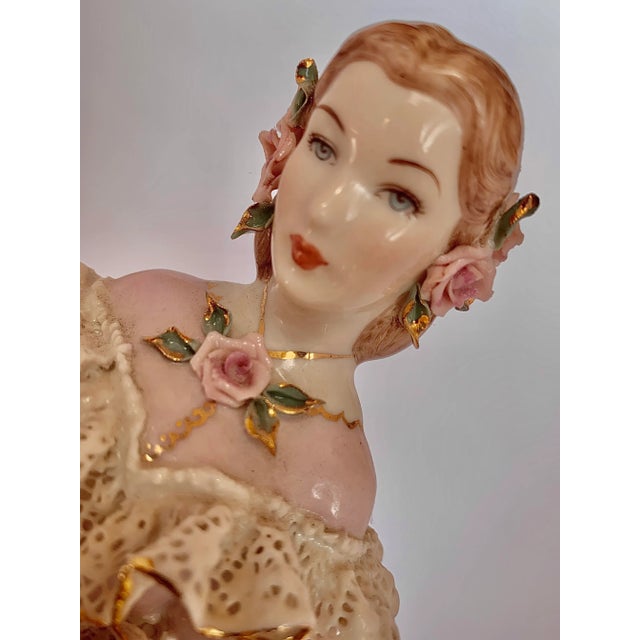 Figurative Rare Vintage Lee Wollard Porcelain Figurine Titled ‘Nancy’ With Tiered Dresden Lace Skirt For Sale - Image 3 of 12