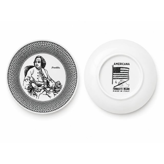 Ceramic Americana Coasters in Porcelain with American Historical Figures by Piero Fornasetti, 1960s, Set of 7 For Sale - Image 7 of 11