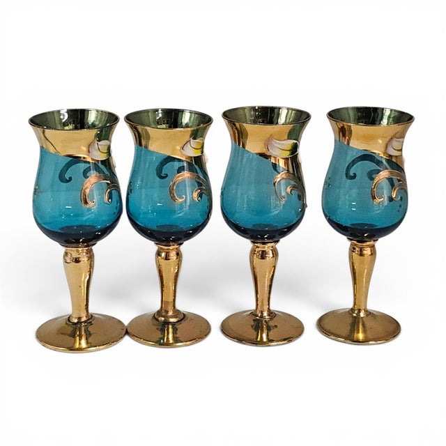 Vintage Venetian Tre Fuochi Turquoise Ombre Art Glass Decanter Set - Set of 5 For Sale - Image 16 of 18