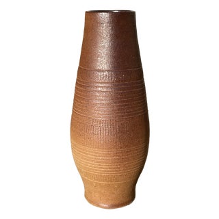 Floor Vase with Incised Decoration from VEB Steingut, GDR / Germany, 1950s For Sale