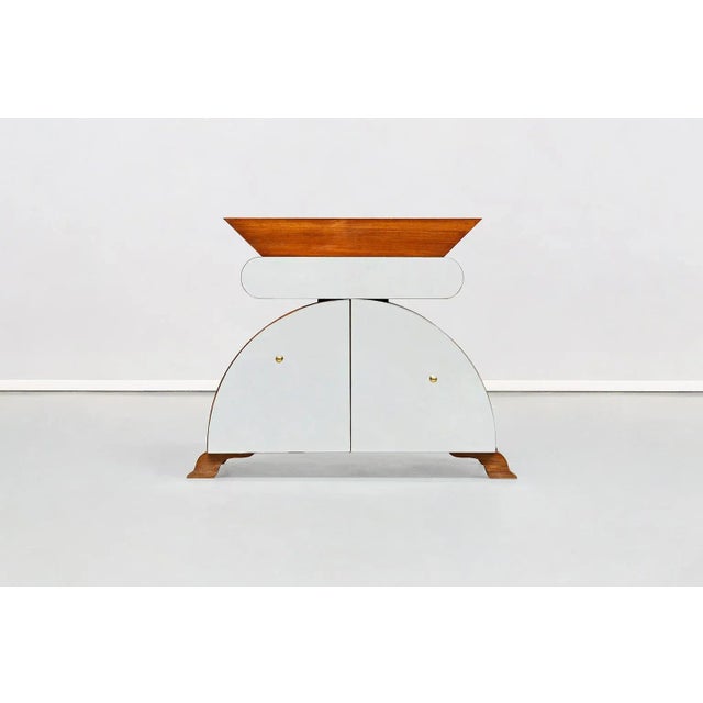 Italian eccentric wood and mirror console by Nanda Vigo, unique piece, 1980s Astonishing prototype of Italian console...