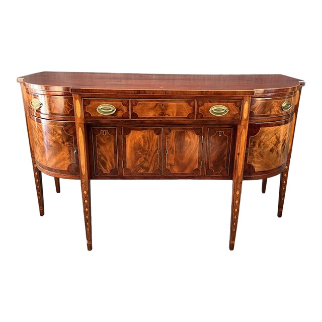 Circa 1790s American Federal Mahogany Bellflower-Inlaid Sideboard For Sale