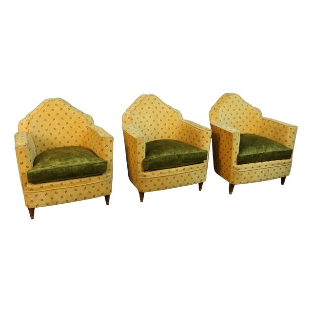 Vintage Armchairs in Velvet, 1950s, Set of 3 For Sale