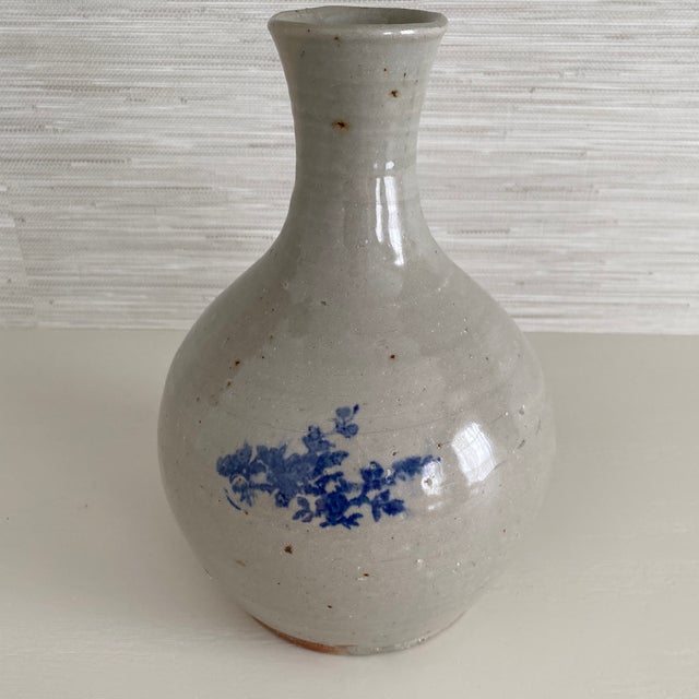 Late 19th Century Antique Ceramic Bottle Vase With Cobalt Blue Blossom Vine Motif For Sale - Image 5 of 12