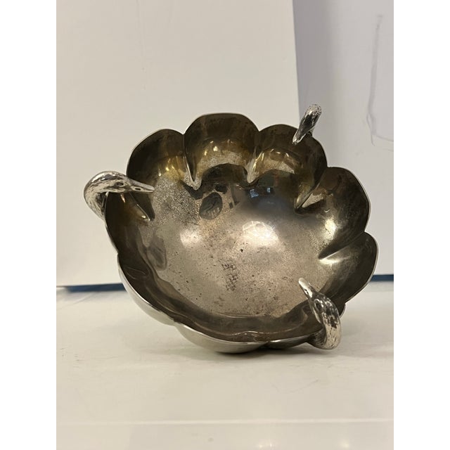 Mid-Century Lambidis Silver-Plated Scalloped Bowl With Swan Heads – Made in Greece For Sale - Image 4 of 6