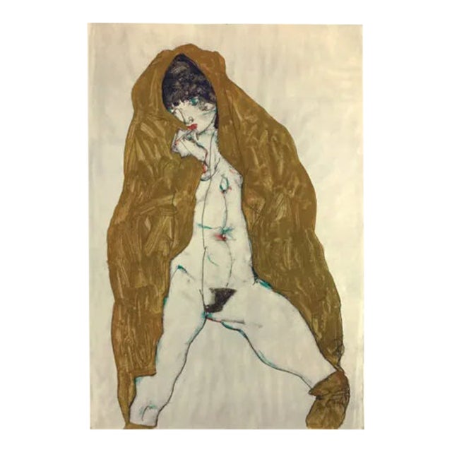 Schiele Lithograph 37 Female Nude With Yellow Shawl For Sale