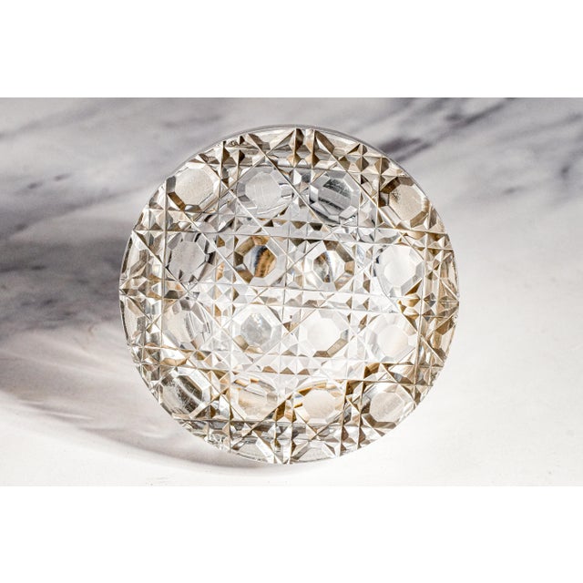 Beautiful Large Antique English Edwardian Sterling Silver Cut Crystal Hobnail Paperweight Desk Inkwell Home Decor For Sale - Image 14 of 16