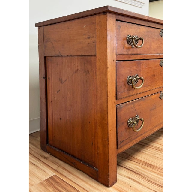 Antique Three Drawer Wood Commode Chest W/ Brass Hardware For Sale In Kansas City - Image 6 of 11