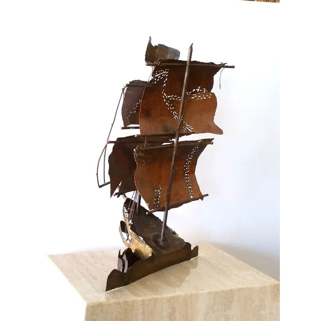 Mid-Century Modern Mid Century Metal Brutalist Sailboat Sculture For Sale - Image 3 of 6