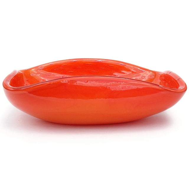 Mid 20th Century Vintage Murano Barbini Orange Gold Flecks Bubbles Italian Art Glass Midcentury Centerpiece Bowl For Sale - Image 5 of 5