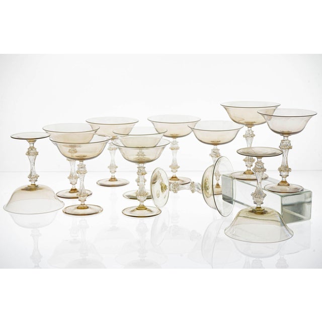 Champagne Glasses in Gold and Smoke from Cenedese, 1950s, Set of 12 For Sale - Image 12 of 18