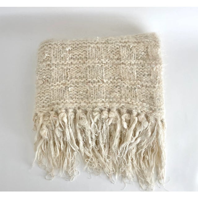 Textile Cream Mohair Handwoven Throw Blanket For Sale - Image 7 of 7