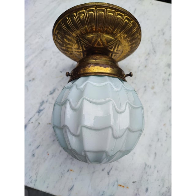 Brown Art Deco Brass Ceiling Lamp, 1920s For Sale - Image 8 of 8