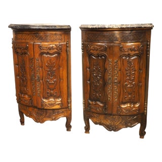 Pair of Sculpted Antique Walnut Corner Cabinets From Provence, France, C. 1900 For Sale