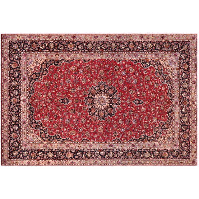 Red Shabby Chic Persian Kashan Red/Purple Wool Rug - 9'8'' X 13'9'' For Sale - Image 8 of 10