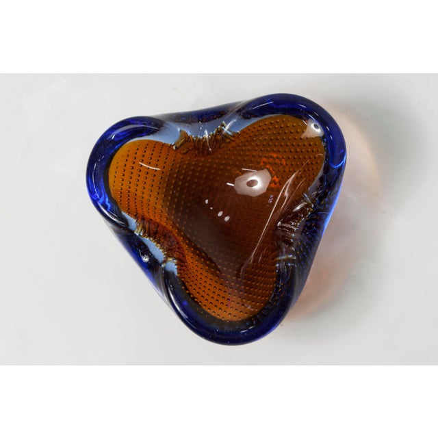 Orange, Blue and Clear Bubble Murano Glass Ashtray, 1960 For Sale - Image 3 of 15