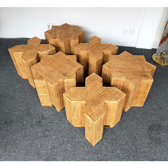 Rare Modular Mid-Century Modern Hollywood Regency Set of 6 coffee, cocktail, low, side, end tables in bamboo, rattan...