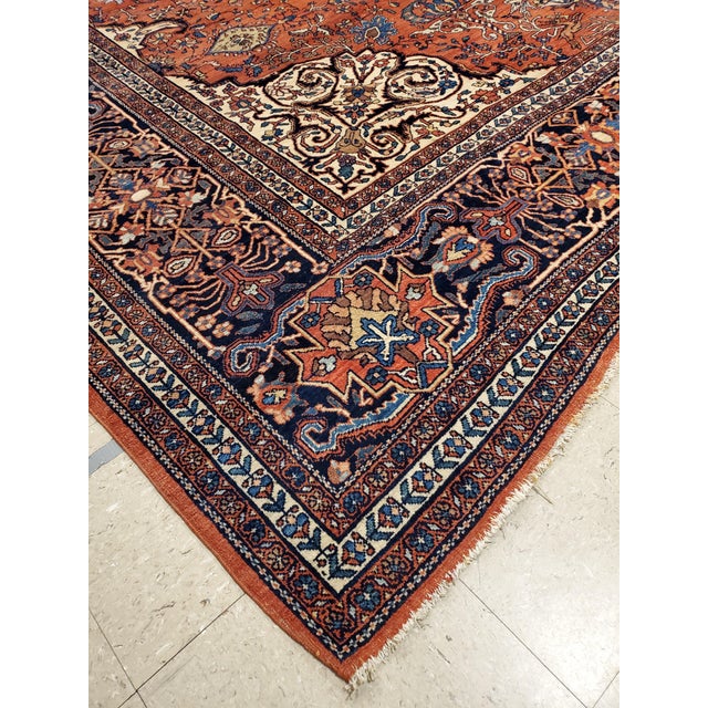 Late 19th Century Antique Farahan Sarouk Carpet, Handmade Oriental Rug, Red, Navy, Fine Details For Sale - Image 5 of 17