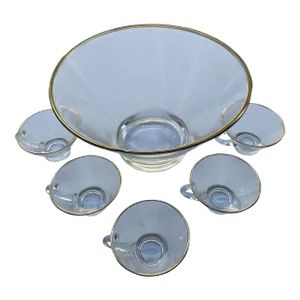 Mid 20th Century Art Deco Punch Bowl and Glasses Set- 6 Pieces
