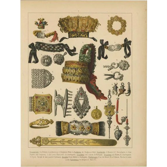 Kretschmer, Costumes of Germany, Bohemia & Austria, Wedding Crowns, Jewellery, 1870, Print For Sale