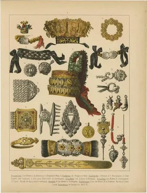 Kretschmer, Costumes of Germany, Bohemia & Austria, Wedding Crowns, Jewellery, 1870, Print
