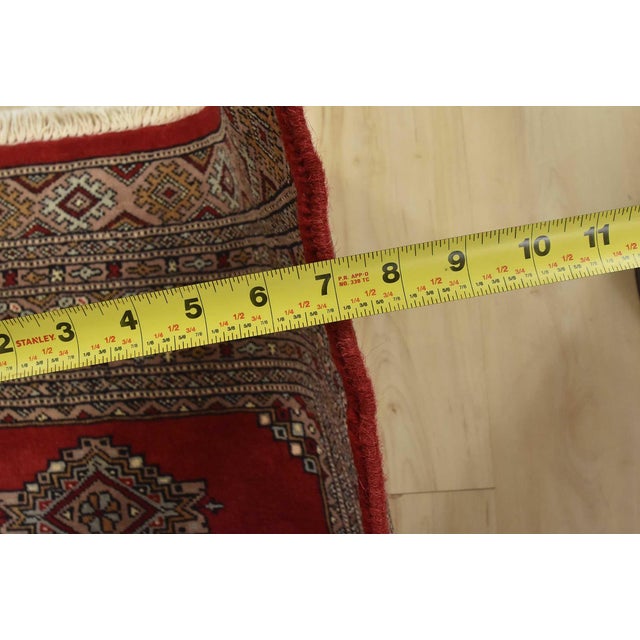 Bokhara Jaldar Rug 3’1” X 4’10” Red Wool Tribal Hand-Knotted Oriental Carpet For Sale - Image 9 of 11