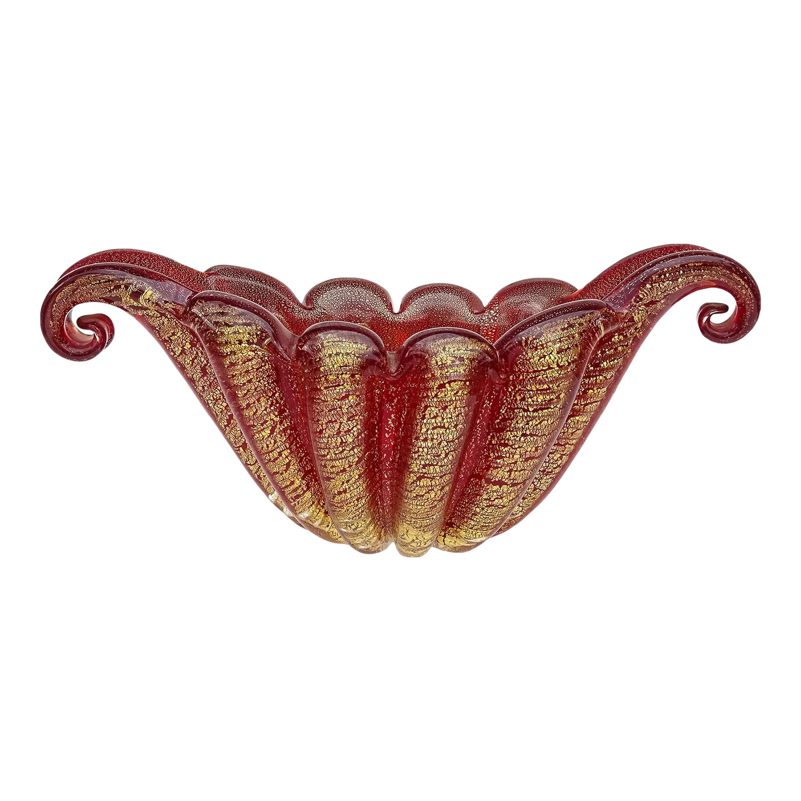 Barovier Toso Murano Vintage Red Gold Flecks Italian Art Glass Flared ...